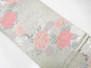 アンティーク　孔雀に牡丹模様織り出し袋帯(材料)